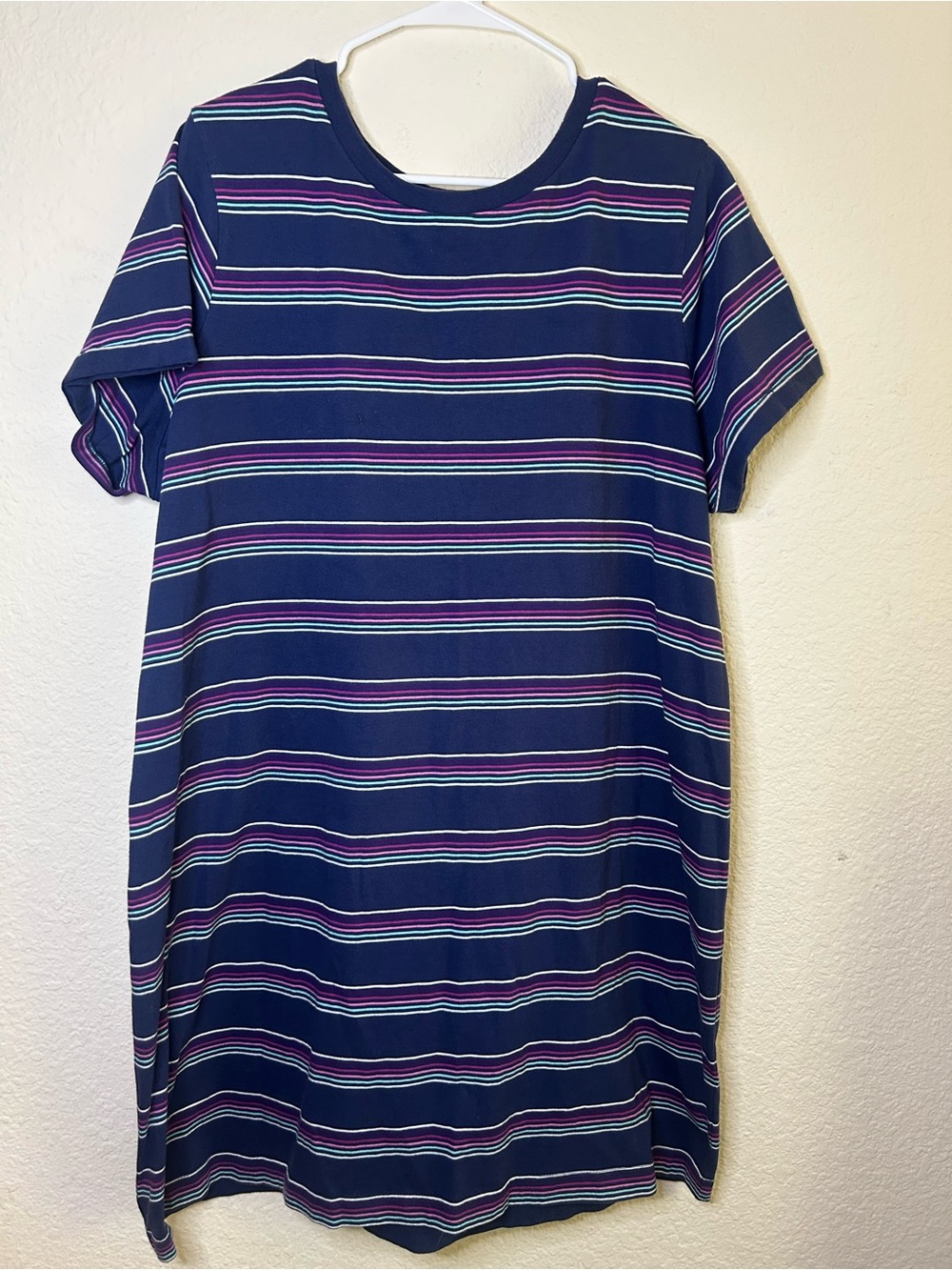 Sonoma Striped Navy Purple Short Sleeve Tee Dress Summer Comfort Plus Size XXL